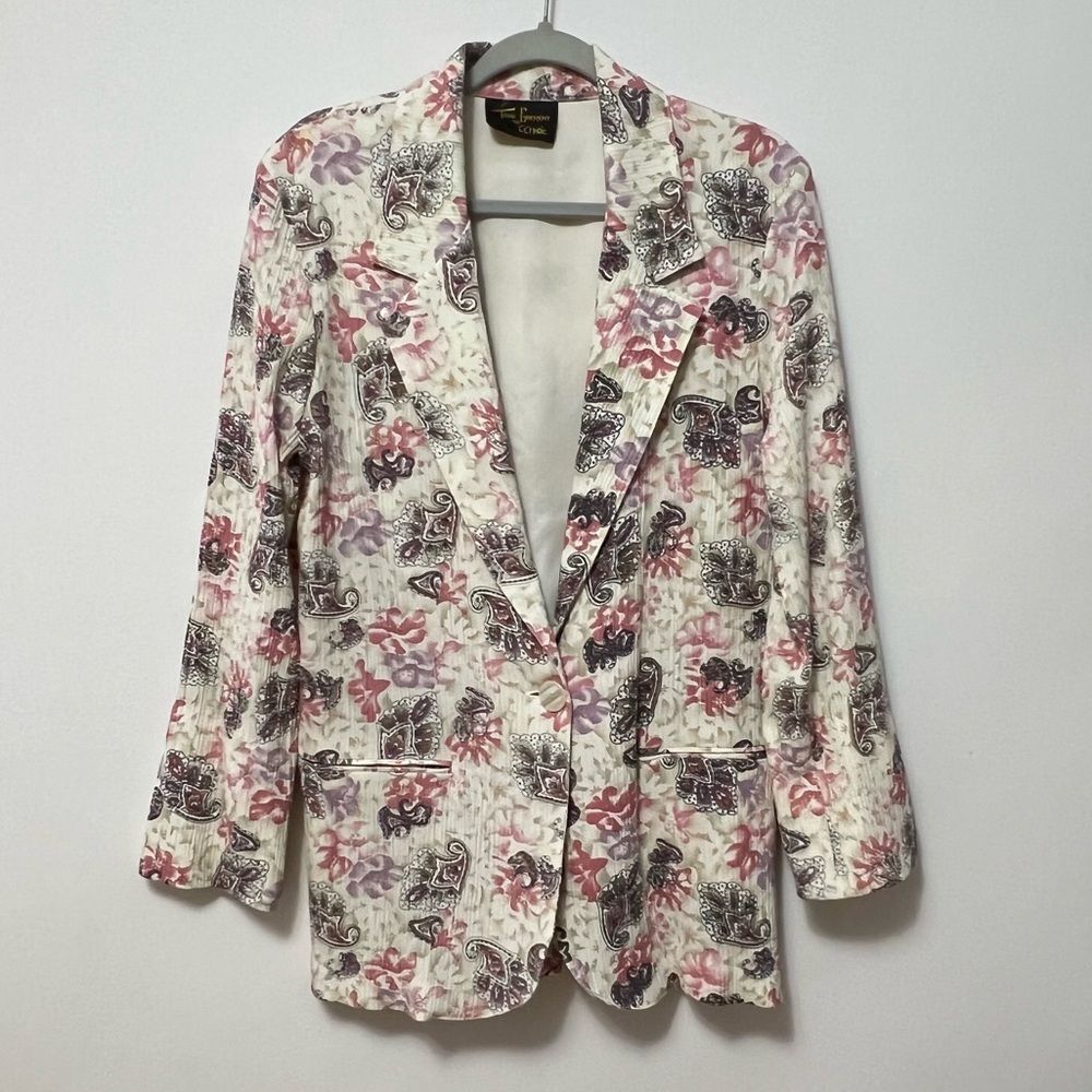 Vintage Toni Garment for CC Magic Womens Crepe Blazer Size Small Floral Grandma